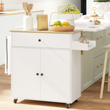 HOMCOM Kitchen Island with Drop Leaf, Drawer & Cabinet – Rolling Storage Trolley with Spice Rack, White