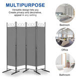 5.7ft 4-Panel Folding Room Divider with Shaped Top – Polyester Fabric Privacy Screen, Steel Frame, Grey