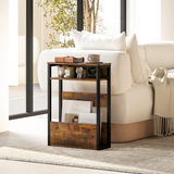 HOMCOM Narrow Industrial Side Table with Storage Shelves – Bedside or End Table, Rustic Brown