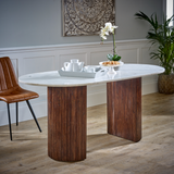 Opal 170cm Mango Wood Dining Table with White Marble Top – Handmade Family Dining Table