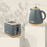 Pebbled 1.7L Fast Boil Kettle & 2-Slice Toaster Set – Matching Breakfast Duo with Textured Finish