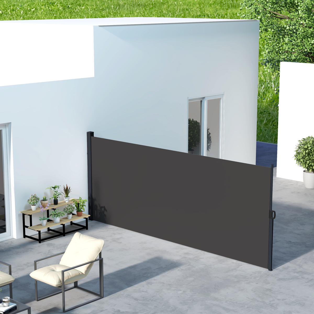 Outsunny Retractable Side Awning Privacy Screen with UV30+ Canopy – 400 x 160cm Patio Wind & Sun Shade, Black
