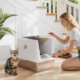 PawHut Extra Large Enclosed Stainless Steel Cat Litter Tray with Scoop and Flip Top Lid – Odour-Resistant Litter Box