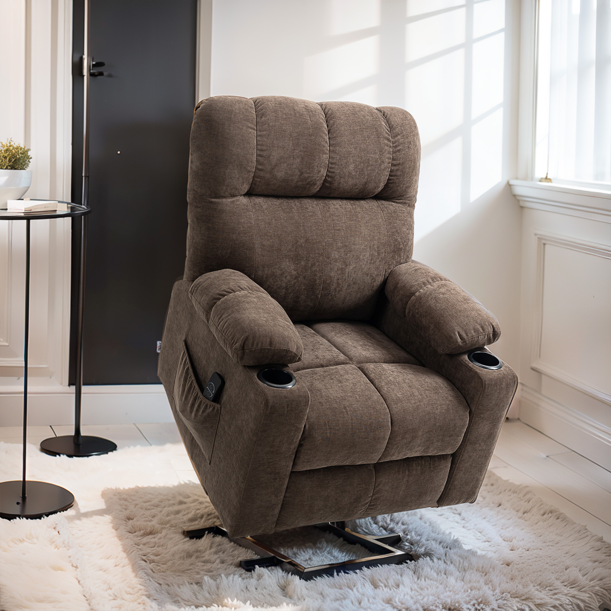 HOMCOM Heavy Duty Riser and Recliner Lift Chair with Cup Holders for the Elderly, Brown