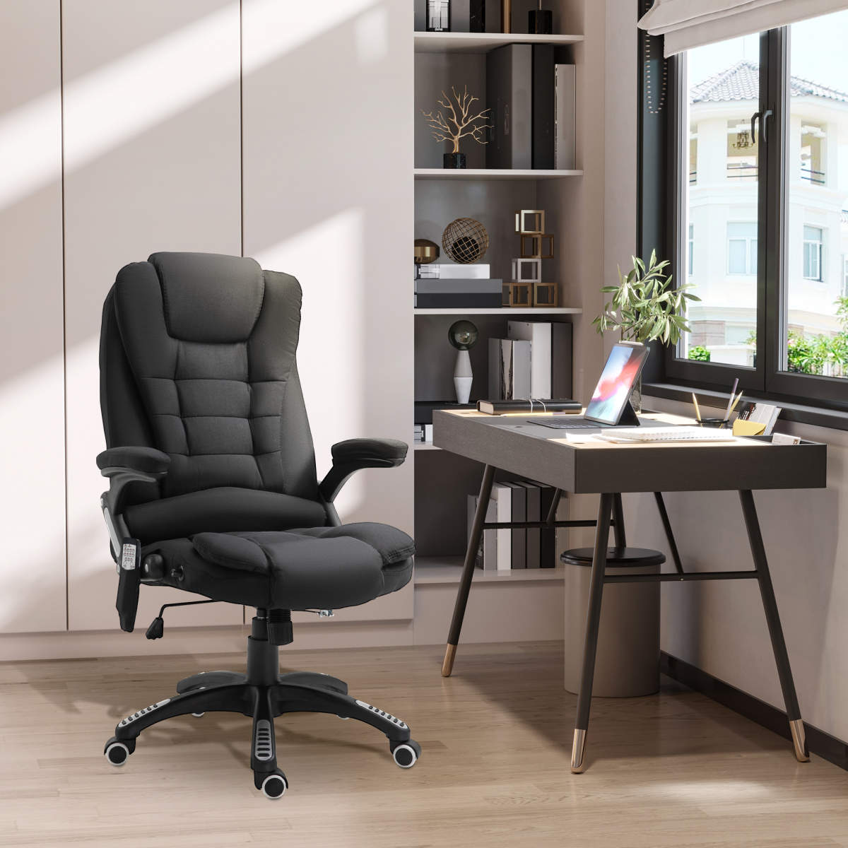 Executive Reclining Office Chair with Heated Massage Points & Relaxing Headrest – 360° Swivel, Black