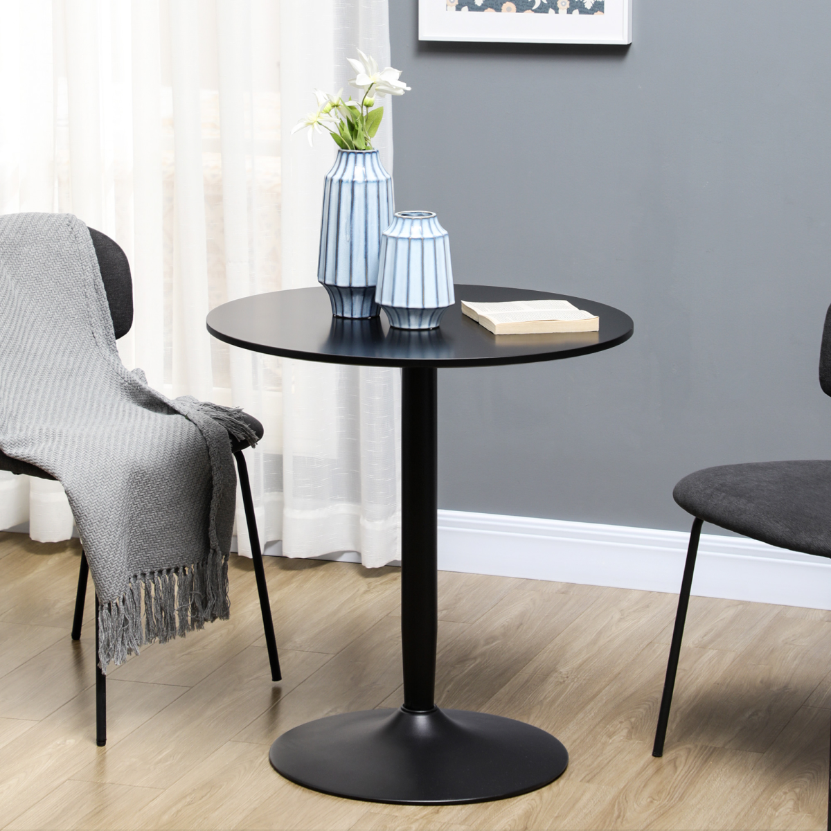 HOMCOM Round 2-Seater Dining Table with Steel Base and Non-Slip Pads – Compact Kitchen Table