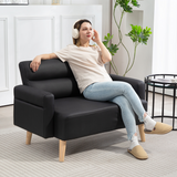 HOMCOM 2-Seater Faux Leather Sofa with Solid Wooden Legs – Compact Settee for Small Spaces and Offices