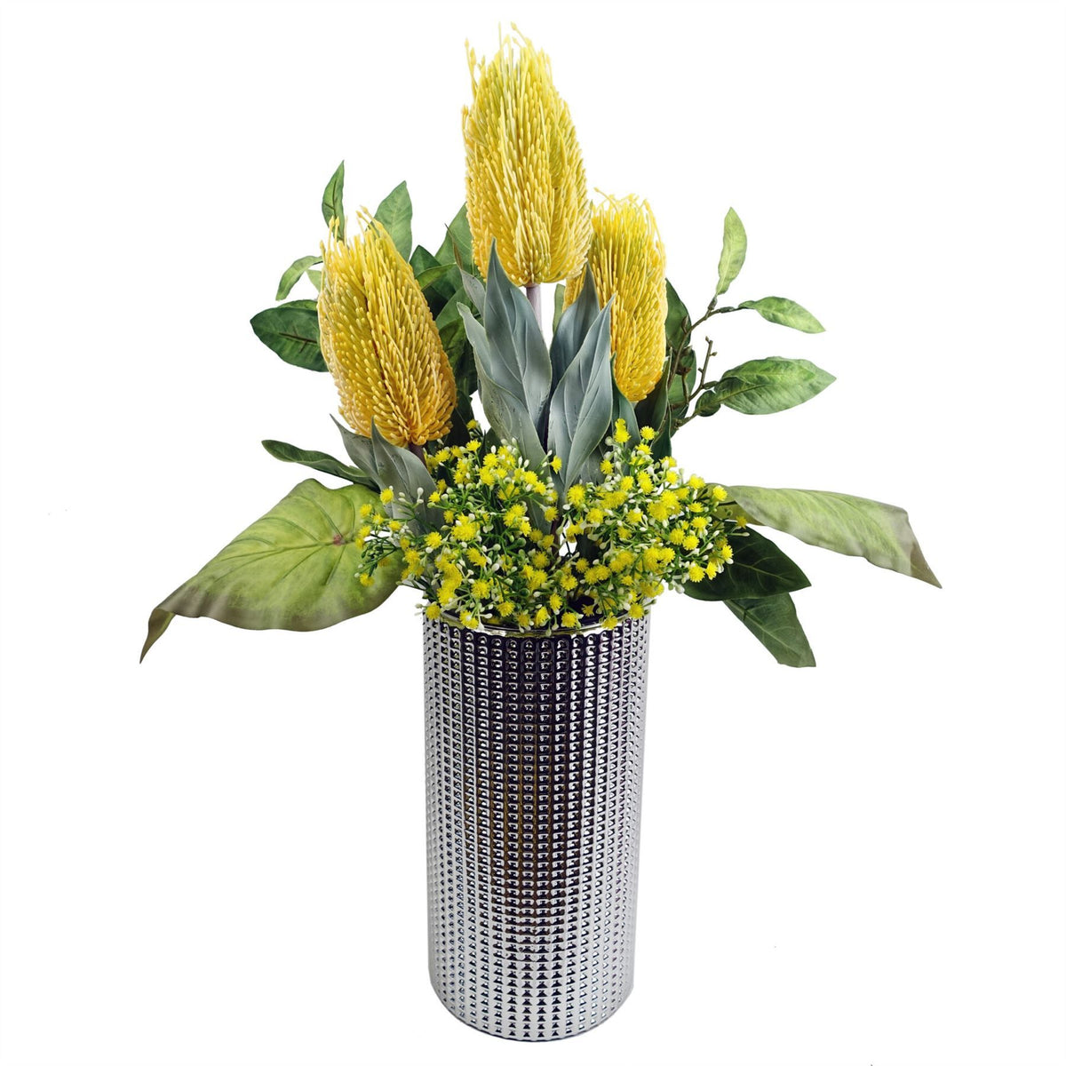 Artificial Yellow Gypsophila Stems, Pack of 6 – 55cm Wired Faux Flowers for Arrangements