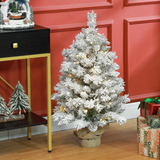 HOMCOM 3ft Artificial Christmas Tree with 50 Warm White LEDs and Concrete Base – Tabletop Festive Decor, Green