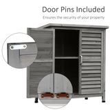 Wooden Garden Storage Shed with 2 Shelves, Slatted Doors & Asphalt Roof – Fir Wood Outdoor Tool Cabinet, Grey