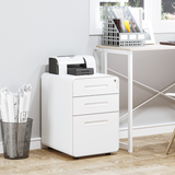Vinsetto 3-Drawer Steel Mobile Filing Cabinet with Lock, Pencil Tray & Wheels – Home Office Storage, White