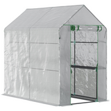 Walk-in Greenhouse with 4 Wire Shelves & Zipped Roll-up Door – Steel Frame Grow House, White Cover & Green Frame