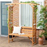 Outsunny Wooden Garden Bench with Arch Pergola, Side & Top Trellis – Patio Arbour Seat, Natural Finish
