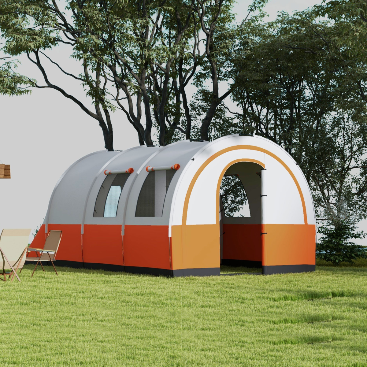 Outsunny 5-6 Man Family Camping Tent with Living & Sleeping Areas – 3000mm Waterproof, Cream/Orange