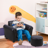 HOMCOM Kids Sofa Chair and Footstool Set – 2-Piece Armchair for Bedroom or Playroom, Ages 18-36 Months, Black