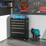 5-Drawer Lockable Steel Tool Storage Cabinet with Wheels – Garage & Workshop Organiser, Black
