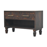 Artisan Furniture Cadiz Carved Solid Mango Wood Shoe Storage Bench – 2 Drawers & 1 Shelf, Dark Brown