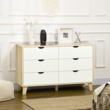 6 Drawer Chest of Drawers with Anti-Tipping Straps – Wide Low Bedroom Storage Unit, White and Brown