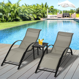 Outsunny 3-Piece Lounge Chair Set with Glass Table and Mesh Seats – Reclining Garden Sunbathing Chairs, Grey