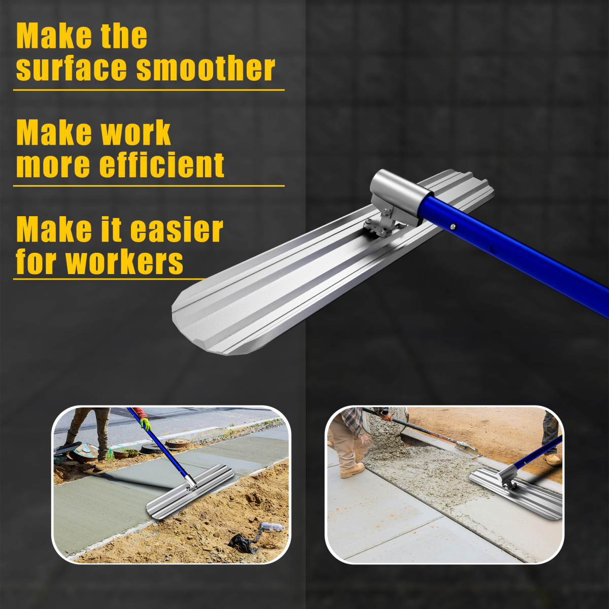 Bull Float Concrete Kit, 48 x 8 in Magnesium Aluminium Board with 4 Combinable Handles, Toolbox & Trowel