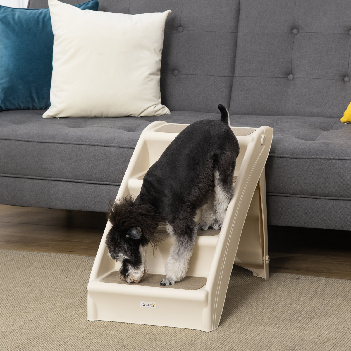 Foldable Non-Slip Pet Steps for Bed and Sofa – Portable Dog and Cat Stairs for Small Pets, Beige
