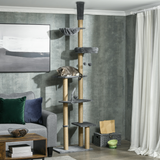 PawHut 6-Tier Floor to Ceiling Cat Tree with Scratching Post, Bed & Hammock – Cat Tower, Grey