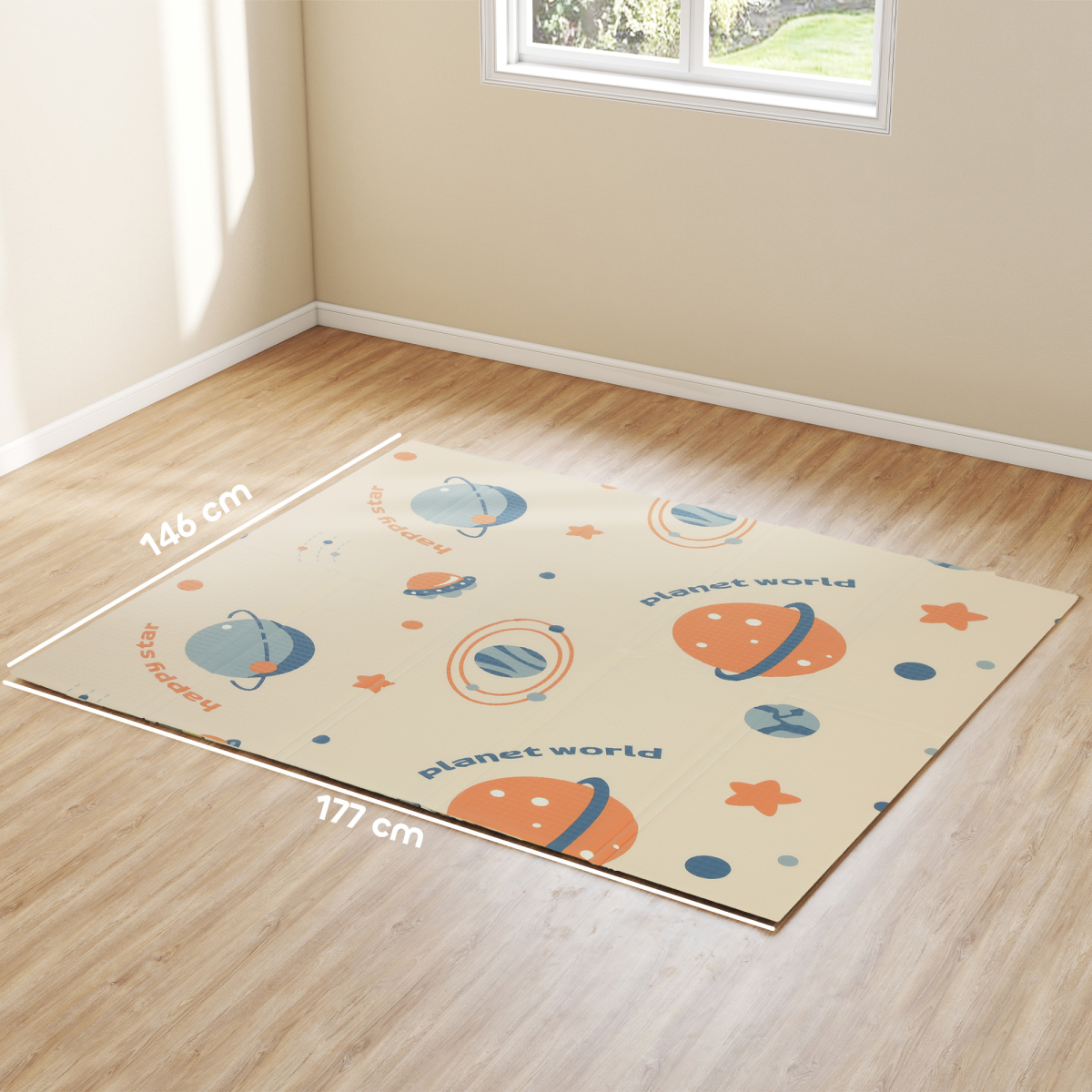 Foldable Baby Play Mat – Reversible Space Foam Crawling Mat, 177 x 146 cm