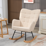 HOMCOM Wingback Nursing Rocking Chair with Curved Wooden Base & Fleece Upholstery – Nursery Armchair, Beige