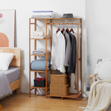 HOMCOM Bamboo Clothes Rail with 6-Tier Shelf & Hanging Rod – 145cm Open Wardrobe Garment Rack