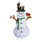 1.2m Pre-Lit Pull-Up Snowman & Squirrel Christmas Decoration with 120 White LEDs – Indoor & Outdoor Yard Decor