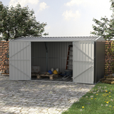 Outsunny 420 x 245 cm Galvanised Steel Garden Shed with Sloped Roof and Double Doors – Tool Storage, Grey