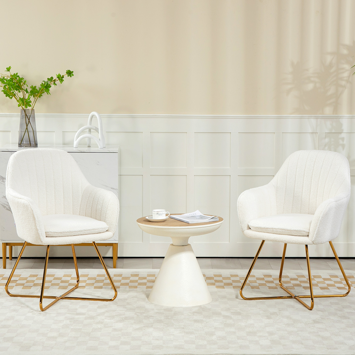 HOMCOM Cashmere-Feel Accent Armchairs with Steel Legs – Set of 2 Living Room Chairs, Cream White