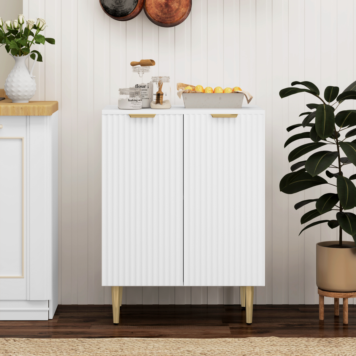 HOMCOM Two-Compartment Sideboard Buffet Cabinet with Adjustable Shelves – Kitchen & Dining Storage, White