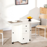 HOMCOM Folding Drop Leaf Dining Table with Storage Drawers – Space-Saving Dining & Sideboard, White