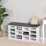 HOMCOM PU Leather 14-Compartment Shoe Storage Bench with Padded Seat – Hallway Seating, Brown/White