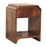 Artisan Furniture Solid Wood Newton Mini Chestnut Nightstand with Drawer & Open Shelf – Scalloped Bedside