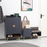 Hallway Shoe Bench with Enclosed Storage Cabinet & Padded Seat Cushion – Entryway Seating, Grey
