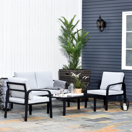 Outsunny Garden Dining Set glass top table detail
