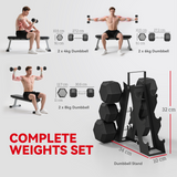 Dumbbell Set with Storage Rack, 36kg Total (2 x 4kg, 2 x 6kg, 2 x 8kg) – Rubber-Coated Cast Iron Weights, Black