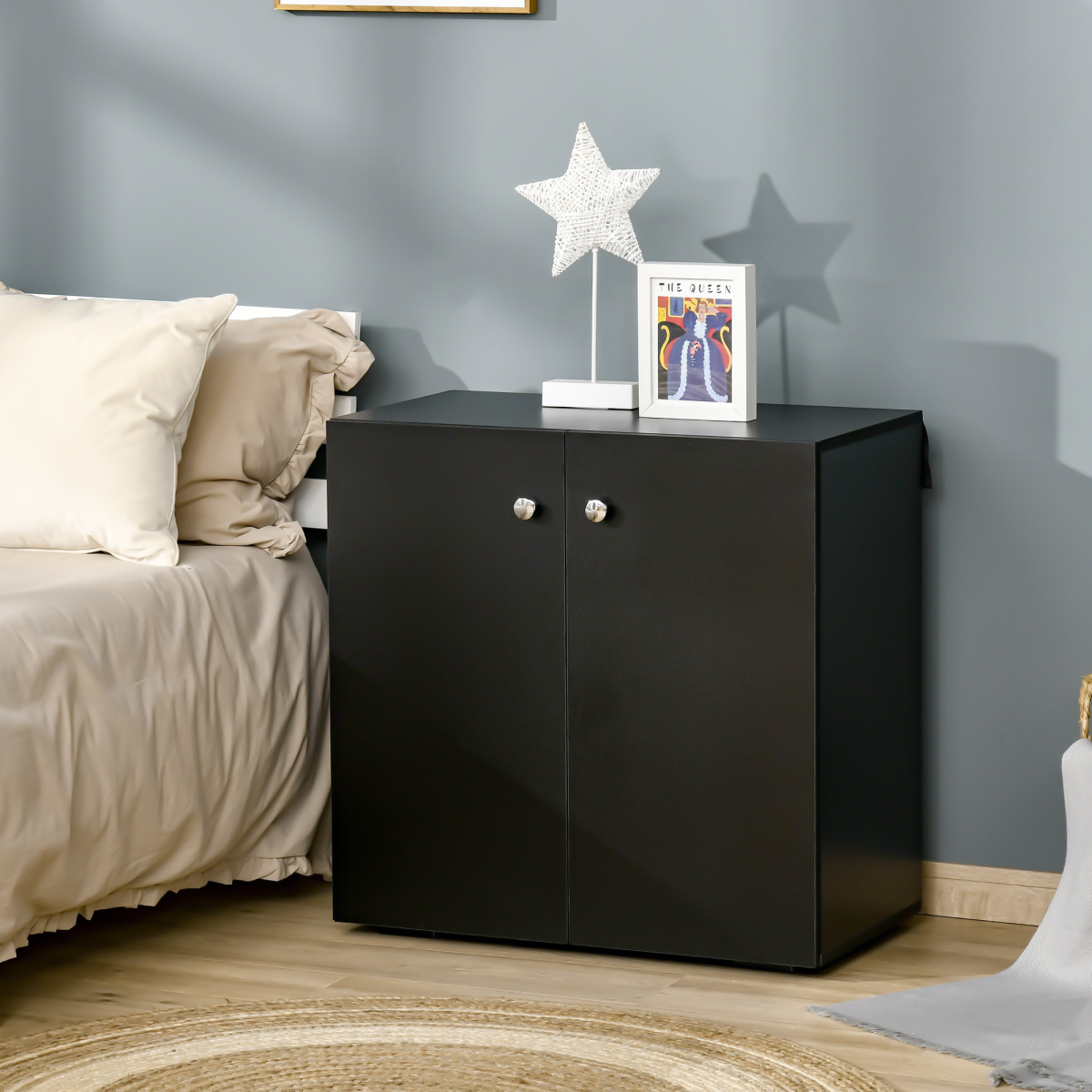HOMCOM Freestanding Storage Cabinet with 2 Shelves – Wooden Sideboard for Bedroom or Office, Black