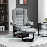 Swivel Manual Recliner & Footrest Set – 135° Recline PU Leather Lounge Chair with Wooden Base, Grey