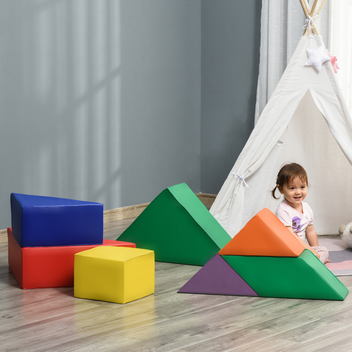 HOMCOM 7-Piece Kids Soft Foam Puzzle Play Blocks Set – Toddler Learning Activity Toys for Ages 1-3