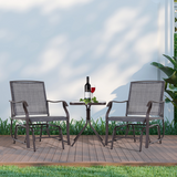 Outsunny Set of 2 Glider Rocking Chairs with Tempered Glass Table, Steel Frame – Garden Patio Set, Grey