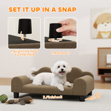 Dog Bed Pet Sofa with Backrest & Armrests, Soft Terry-Style Fabric – Cosy Raised Bed for Small Dogs up to 4kg, Brown