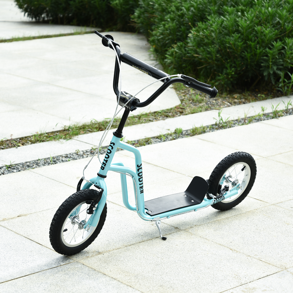HOMCOM Kids Kick Scooter with Adjustable Handlebar, Dual Brakes & Inflatable Wheels – Steel Frame, Blue