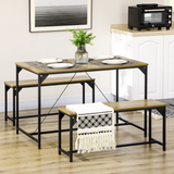 HOMCOM Modern Dining Table & 2 Benches Set for 4 – Space-Saving Three-Piece Kitchen Set