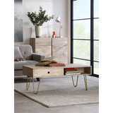 Rectangular Coffee Table with Drawer & Light Gold Metal Inlay – Solid Wood Living Room Table