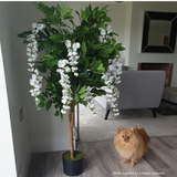 Luxury Artificial Wisteria Tree 130cm with White Flowers – Premium Faux Plant, Copper Metal Planter