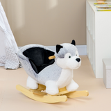 HOMCOM Husky-Shaped Baby Rocking Horse with Seatbelt and Sounds – Plush Rocker for Ages 18-36 Months