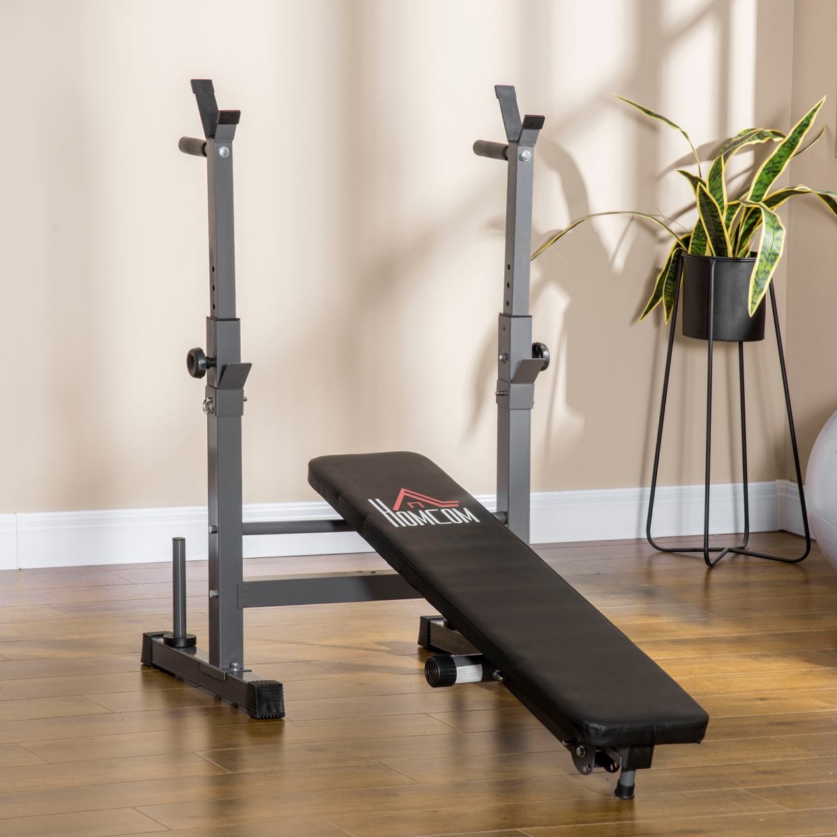 HOMCOM Foldable Adjustable Weight Bench with Barbell Rack & Dip Station – Home Gym Bench Press Station